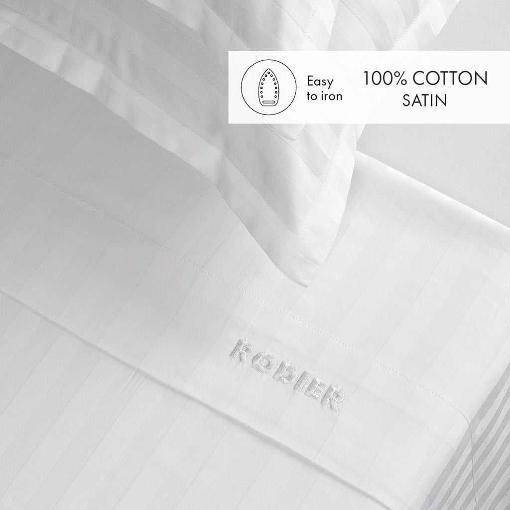Set di lenzuola in raso di cotone a righe dobby tessute - Bianco - Dobby Stripe Woven