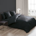 Set Of 2 Dobby Stripe Woven Cotton Satin Pillowcases - Black - Dobby Stripe Woven