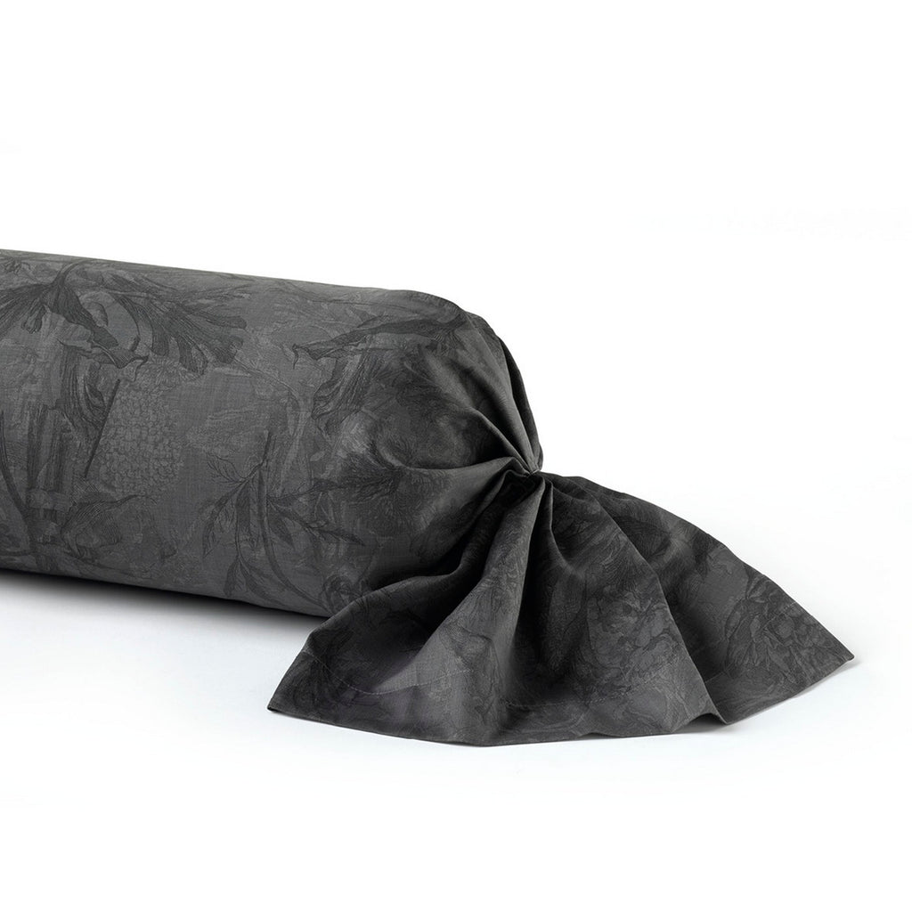 Cotton Satin Bolster Case - Dark Gray - Floral Canvas