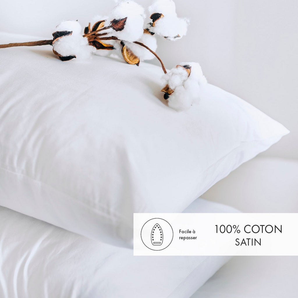 Set of 2 Pillowcases Cotton Sateen - White - Plain