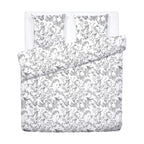 Duvet Cover + Pillowcases Cotton Satin - Black Gray - Botanical Hummingbird