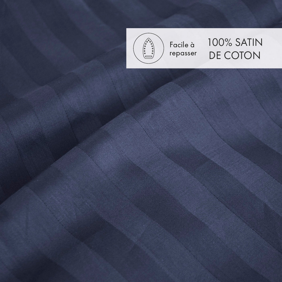 Dobby Stripe Woven Cotton Sateen Duvet Cover + Pillowcases - Dark Blue - Dobby Stripe Woven