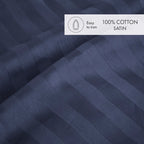 Dobby Stripe Woven Cotton Sateen Duvet Cover + Pillowcases - Dark Blue - Dobby Stripe Woven