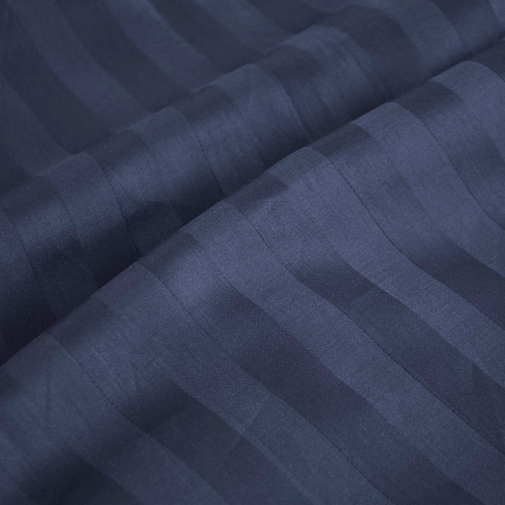 Dobby Stripe Woven Cotton Sateen Duvet Cover + Pillowcases - Dark Blue - Dobby Stripe Woven