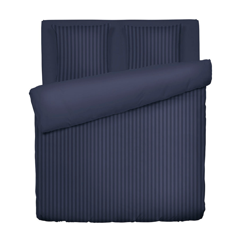 Dobby Stripe Woven Cotton Sateen Duvet Cover + Pillowcases - Dark Blue - Dobby Stripe Woven