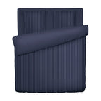Dobby Stripe Woven Cotton Sateen Duvet Cover + Pillowcases - Dark Blue - Dobby Stripe Woven