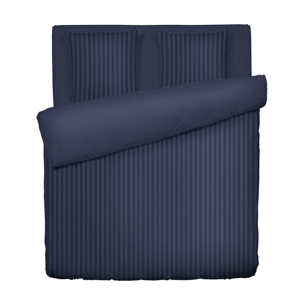 Dobby Stripe Woven Cotton Sateen Duvet Cover + Pillowcases - Dark Blue - Dobby Stripe Woven