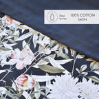 Set Of 2 Cotton Satin Pillowcases - Dark Blue - Floral Night