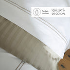 Set Of 2 Cotton Sateen Pillowcases - Taupe / White - Nice