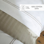 Set Of 2 Cotton Sateen Pillowcases - Taupe / White - Nice