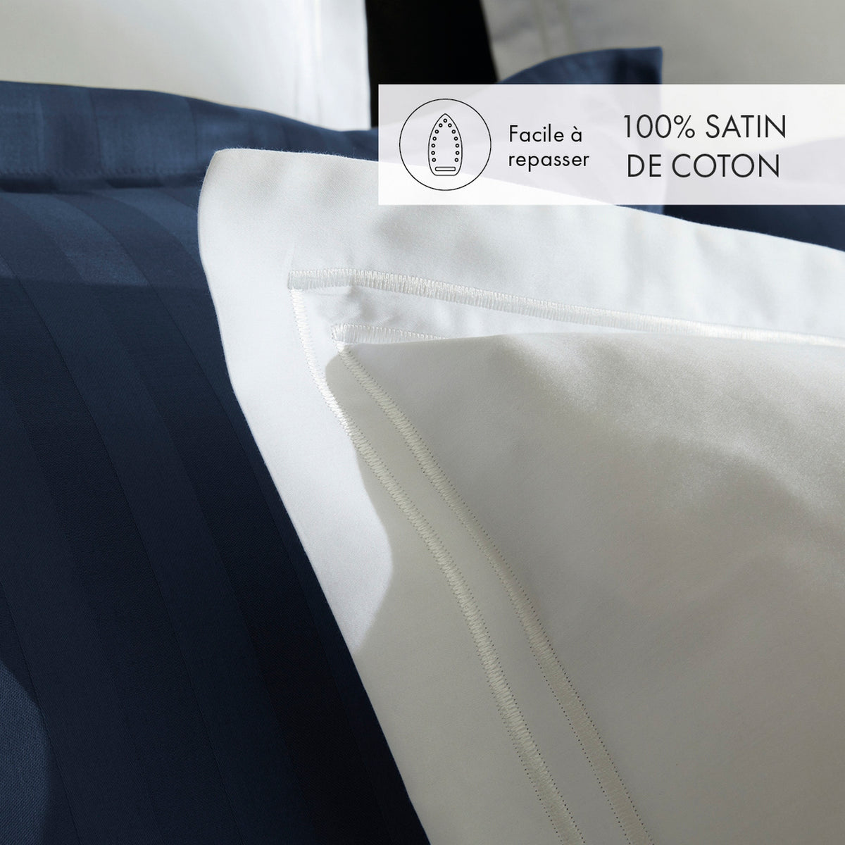 Set De 2 Taies D'Oreiller Satin De Coton - Blanc / Blanc - Nice