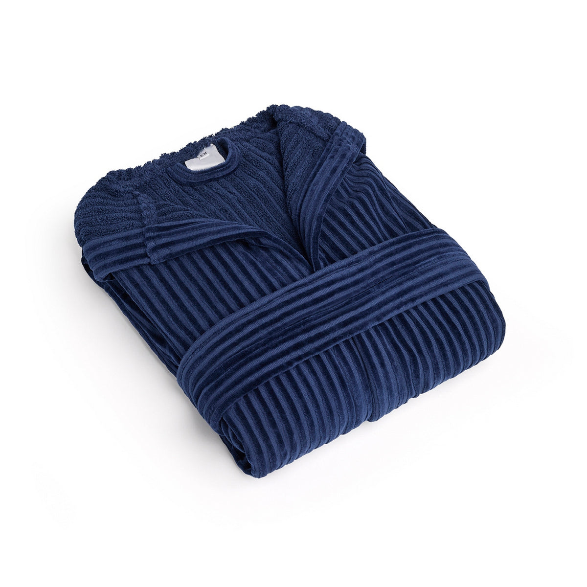 Bathrobe With Hood - Dark Blue - Jacquard Woven Stripes