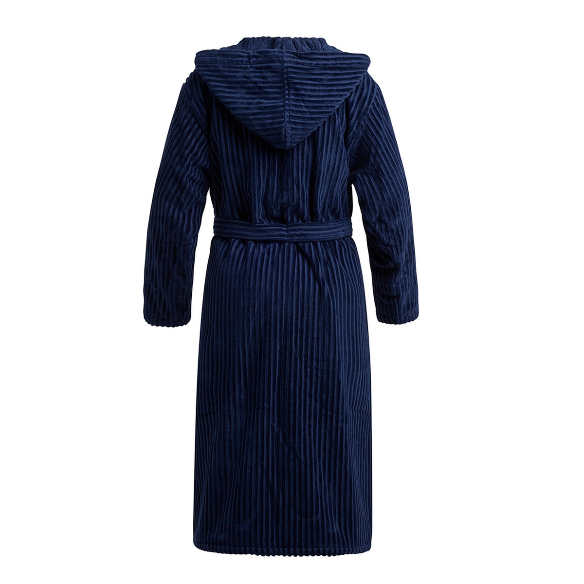 Bathrobe With Hood - Dark Blue - Jacquard Woven Stripes