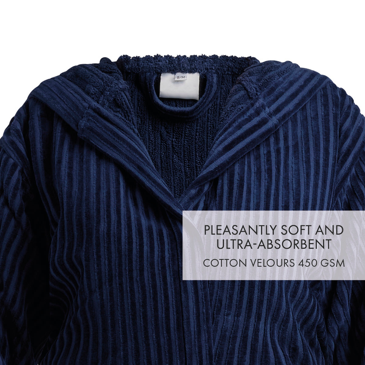 Bathrobe With Hood - Dark Blue - Jacquard Woven Stripes