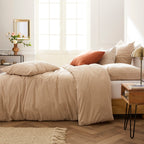Duvet Cover + Pillowcases Dyed Woven Cotton - Taupe - Columbine