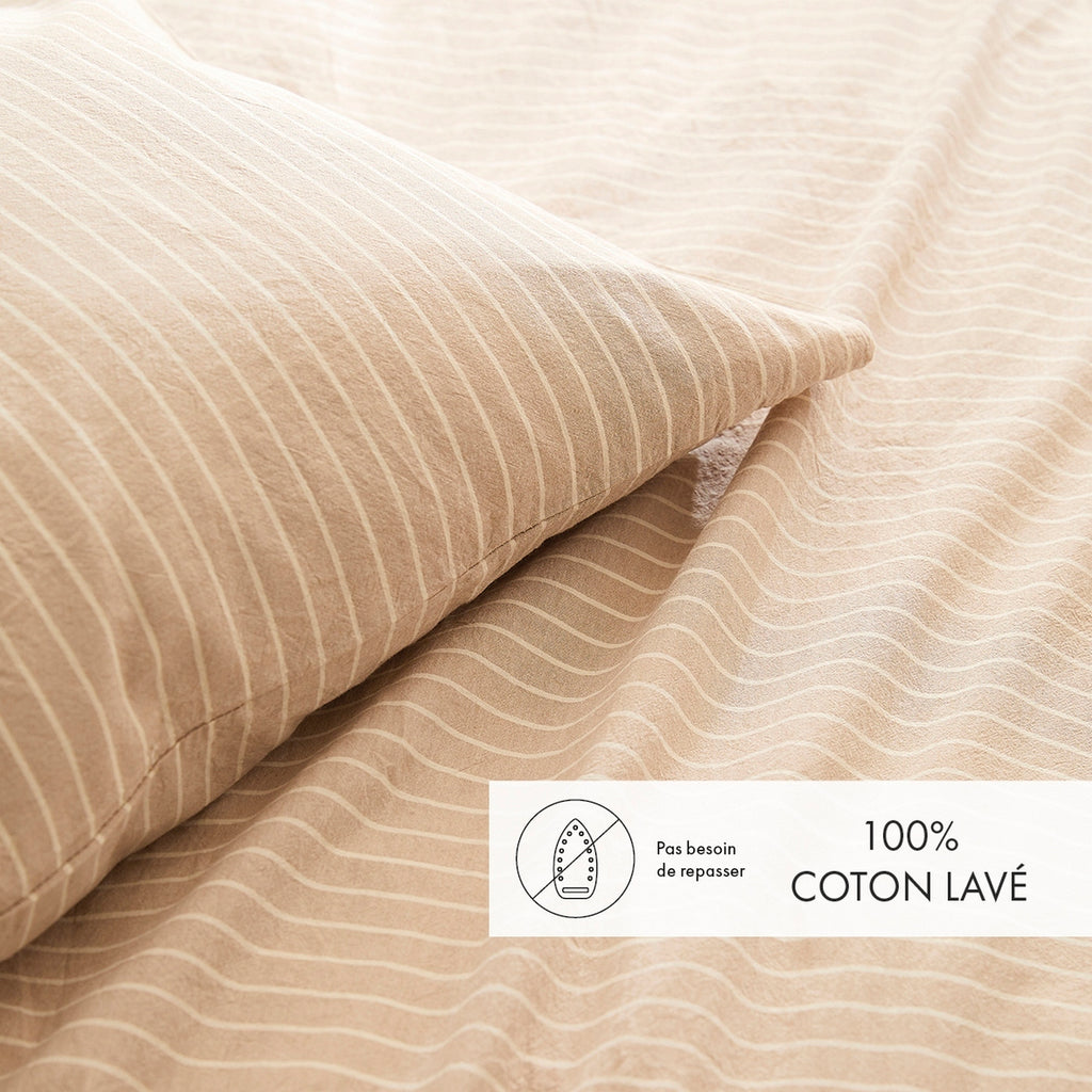 Duvet Cover + Pillowcases Dyed Woven Cotton - Taupe - Columbine