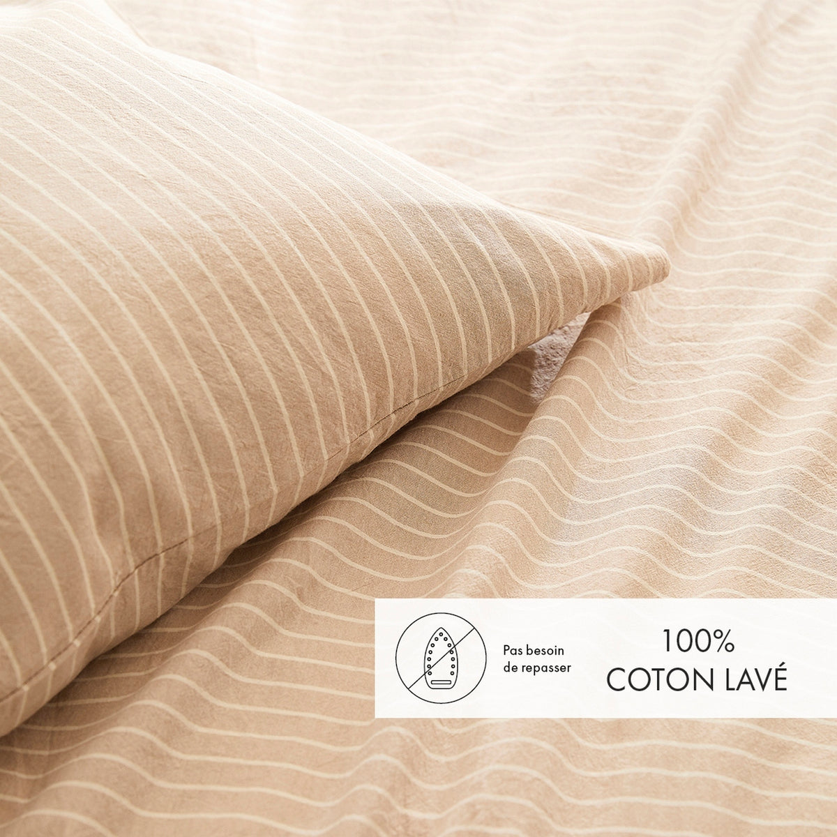 Duvet Cover + Pillowcases Dyed Woven Cotton - Taupe - Columbine