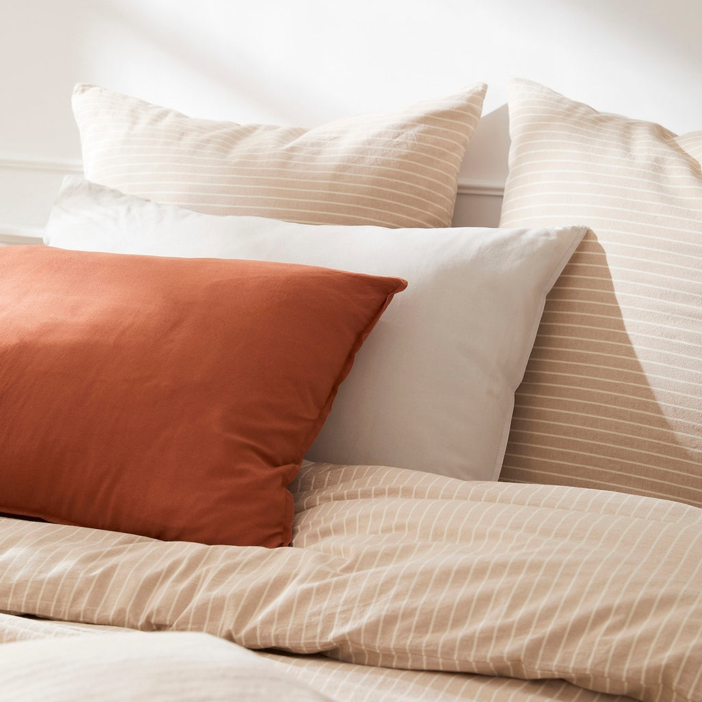 Duvet Cover + Pillowcases Dyed Woven Cotton - Taupe - Columbine
