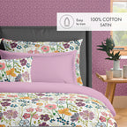 Cotton Sateen Duvet Cover + Pillowcases - White - Vintage Flowers