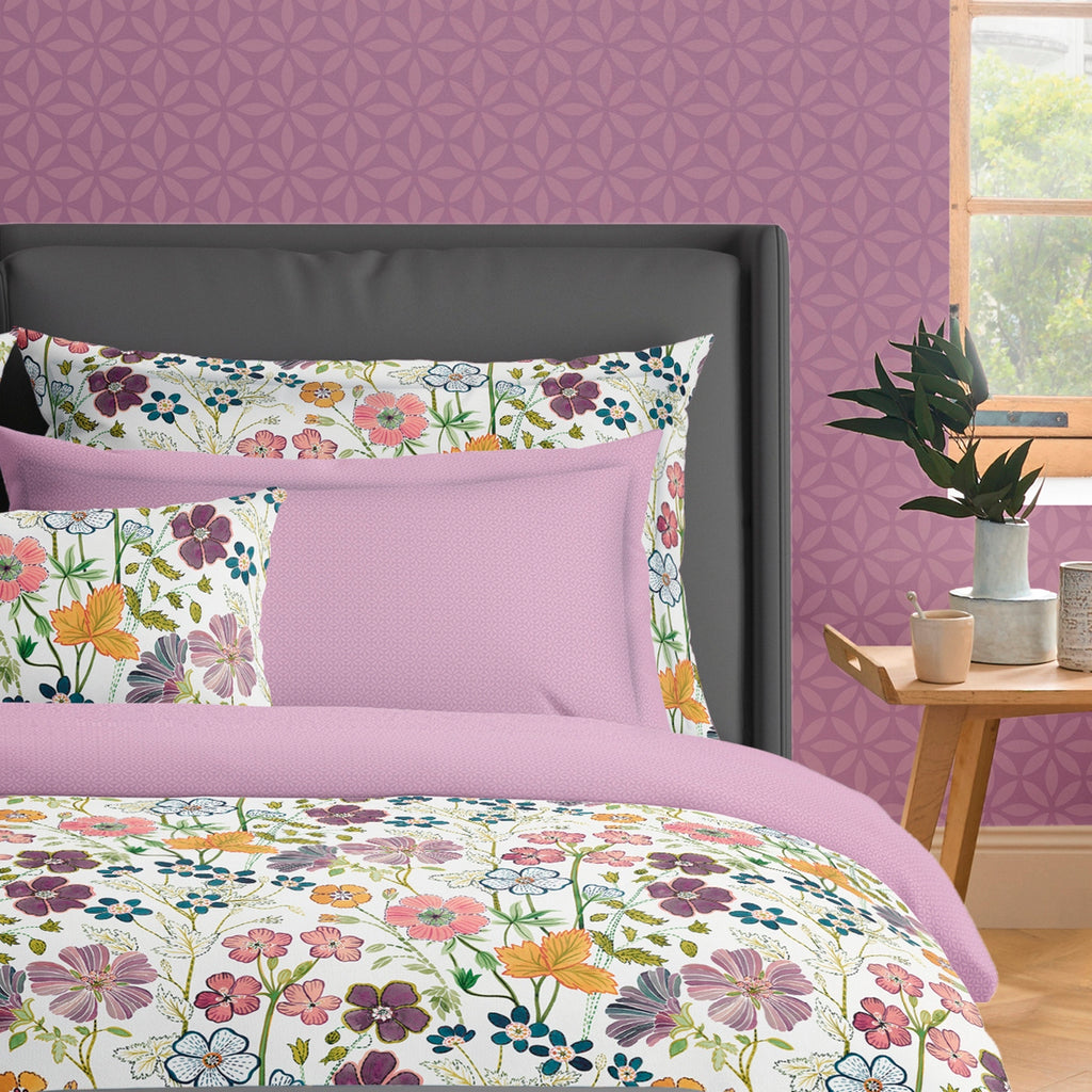 Cotton Sateen Duvet Cover + Pillowcases - White - Vintage Flowers