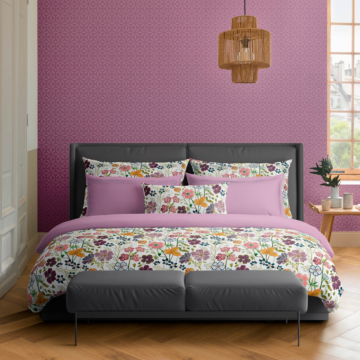 Cotton Sateen Duvet Cover + Pillowcases - White - Vintage Flowers