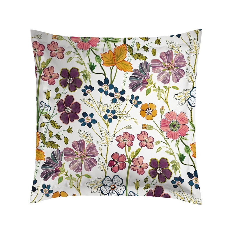 Juego de 2 fundas de almohada de satén de algodón - Blanco - Flores Vintage