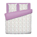 Duvet Cover + Pillowcases Cotton Satin - White / Purple - Wild Flowers