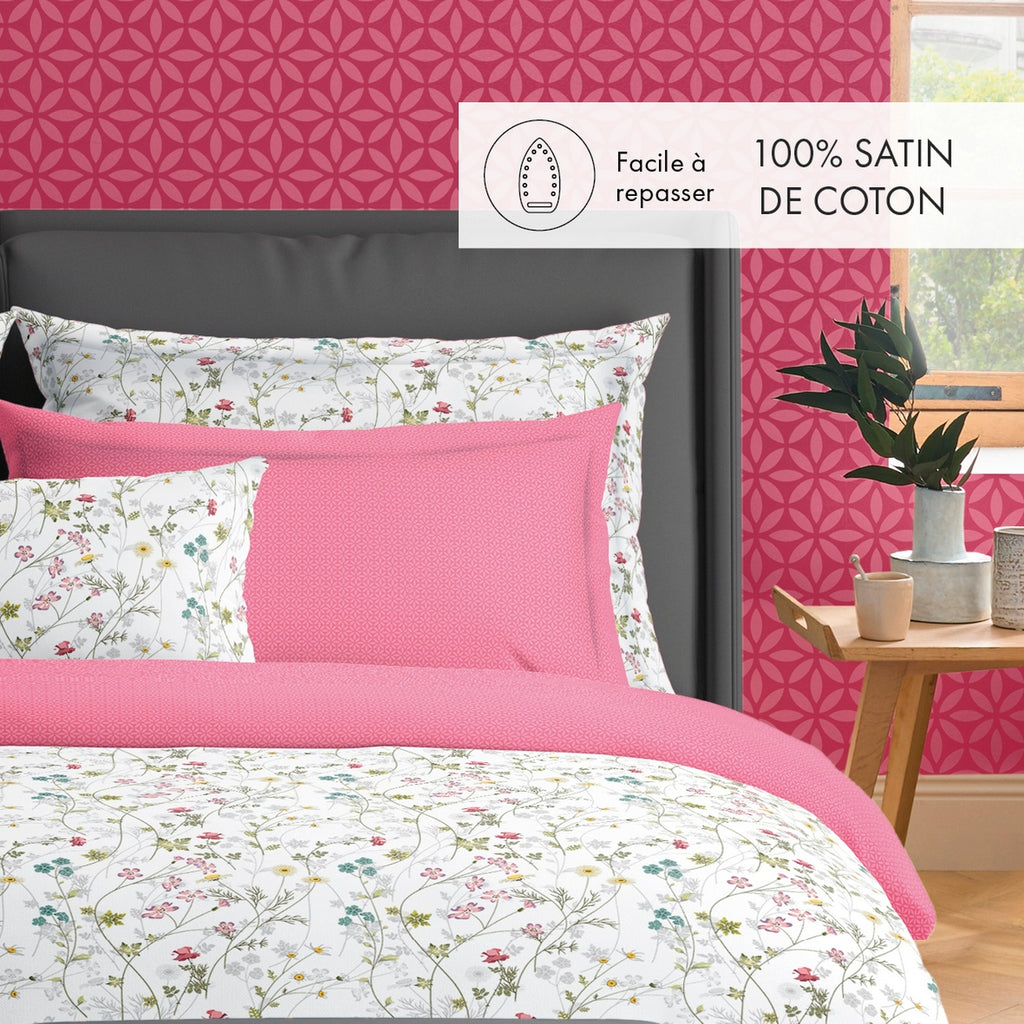 Cotton Sateen Duvet Cover + Pillowcases - White - Wildflowers