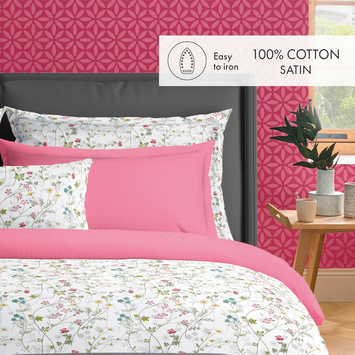 Cotton Sateen Duvet Cover + Pillowcases - White - Wildflowers