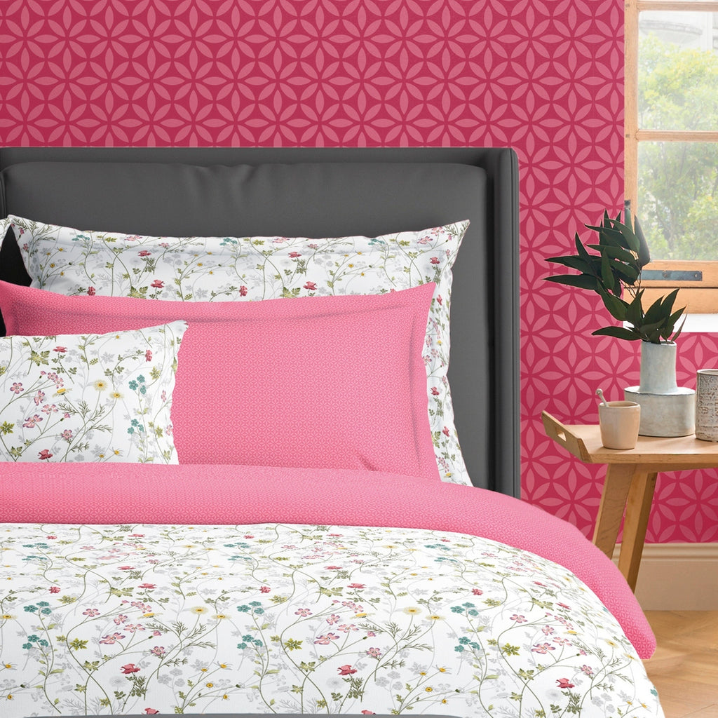 Cotton Sateen Duvet Cover + Pillowcases - White - Wildflowers