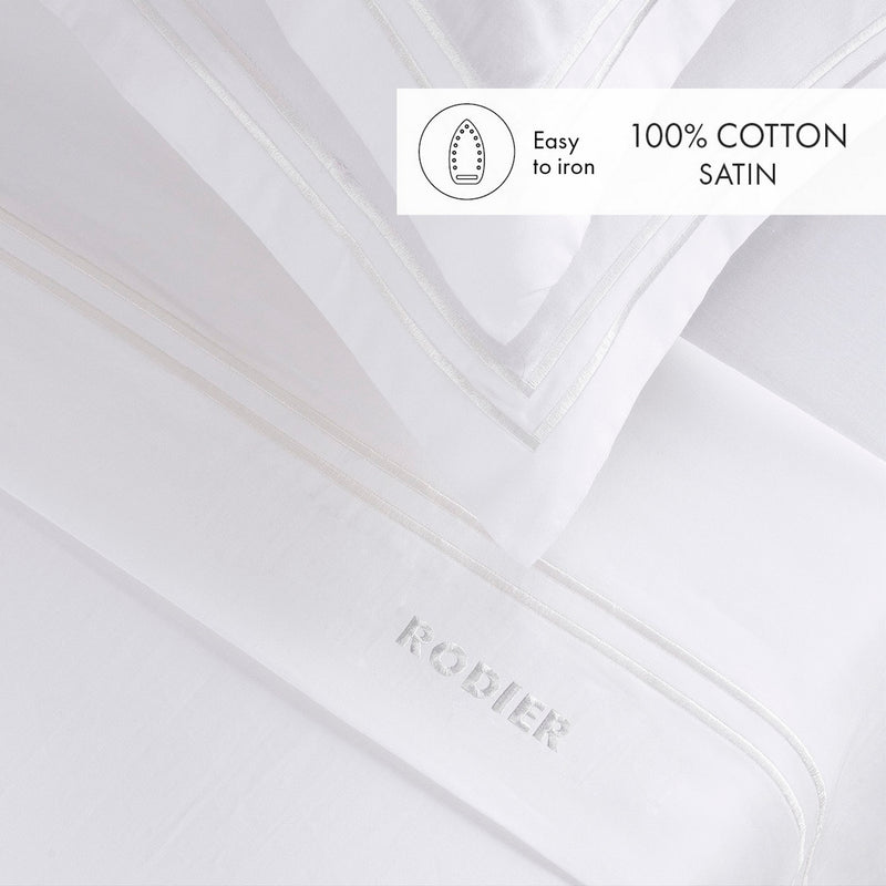 Cotton Satin Sheet Set - White / White - Nice