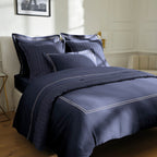Housse De Couette + Taies D'Oreiller Satin De Coton - Blanc / Bleu Foncé - Nice