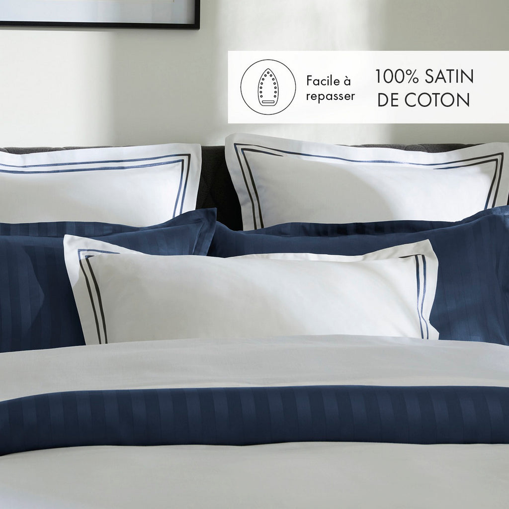 Taie De Traversin Satin De Coton - Bleu Foncé / Blanc - Nice