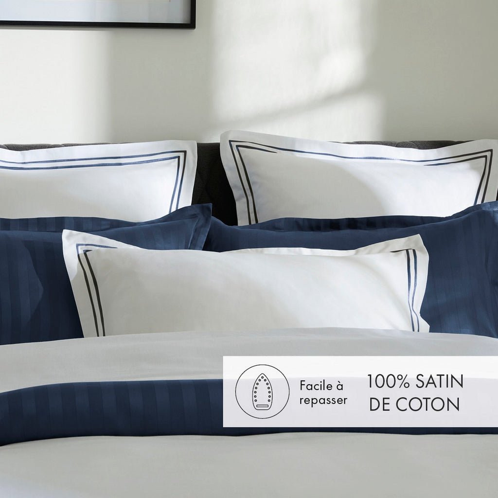 Cotton Satin Flat Sheet - Dark Blue / White - Nice