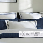 Cotton Satin Flat Sheet - Dark Blue / White - Nice
