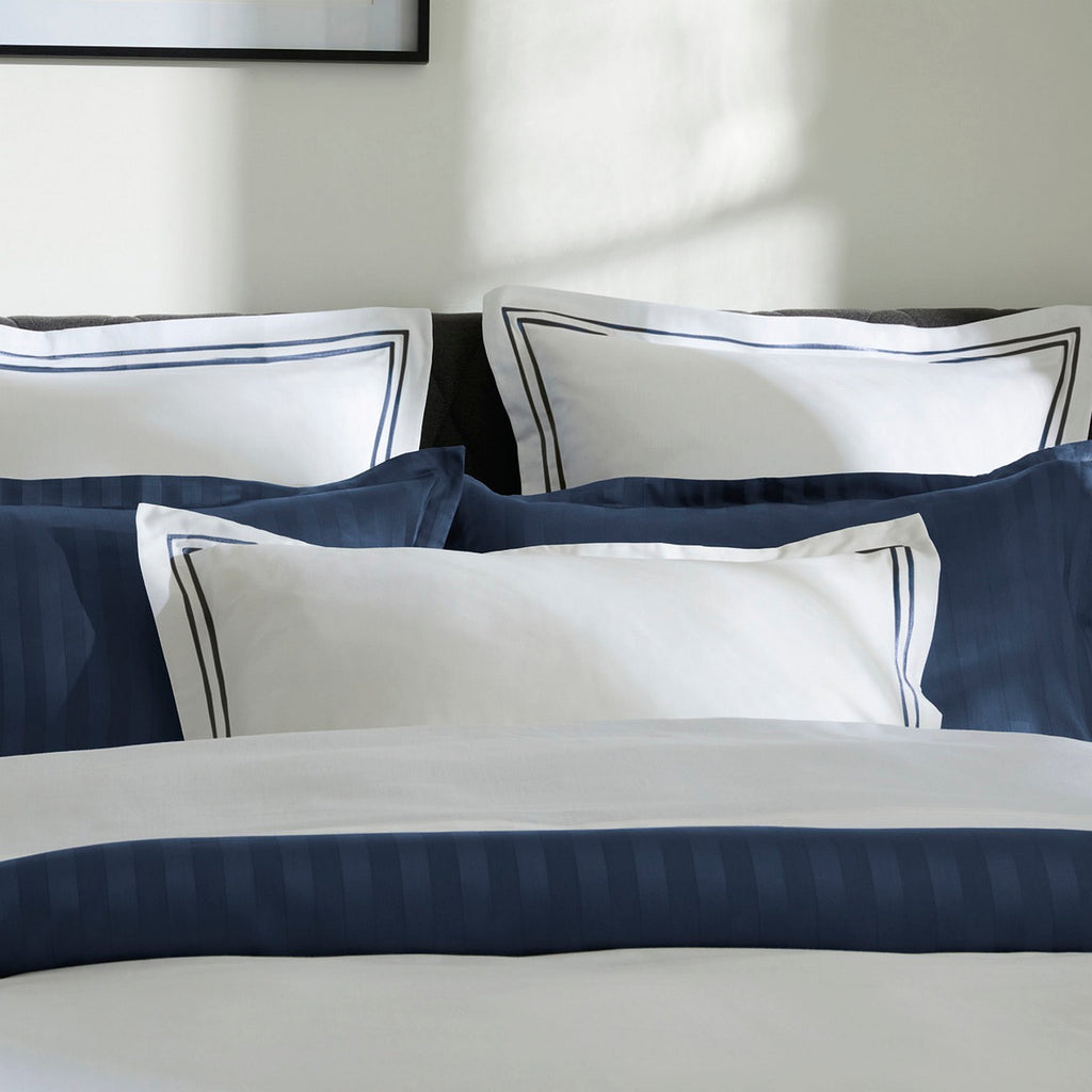 Cotton Satin Flat Sheet - Dark Blue / White - Nice