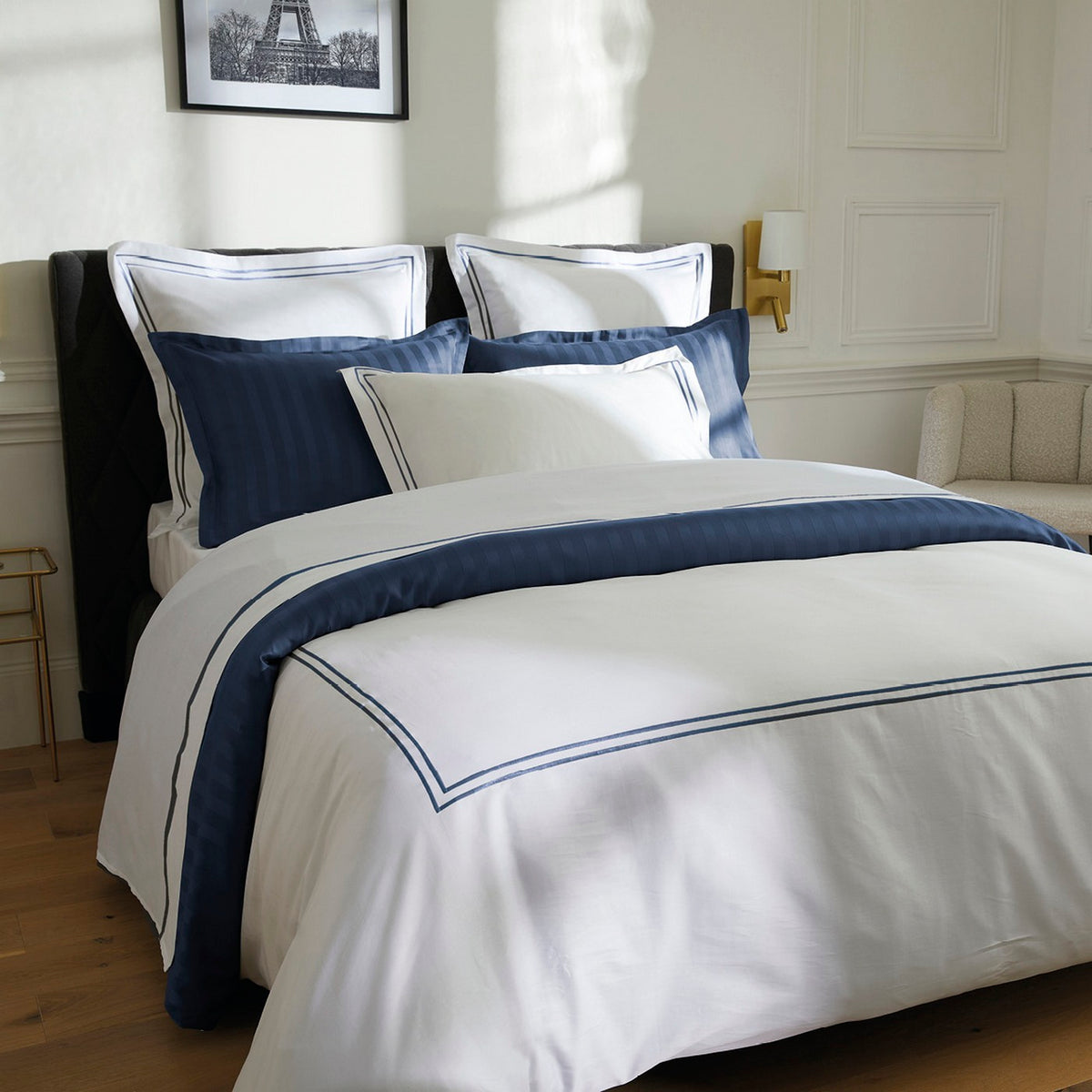 Cotton Satin Flat Sheet - Dark Blue / White - Nice