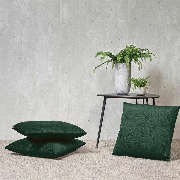 Housse De Coussin Fleur Ciselé - Vert Foncé - Uni