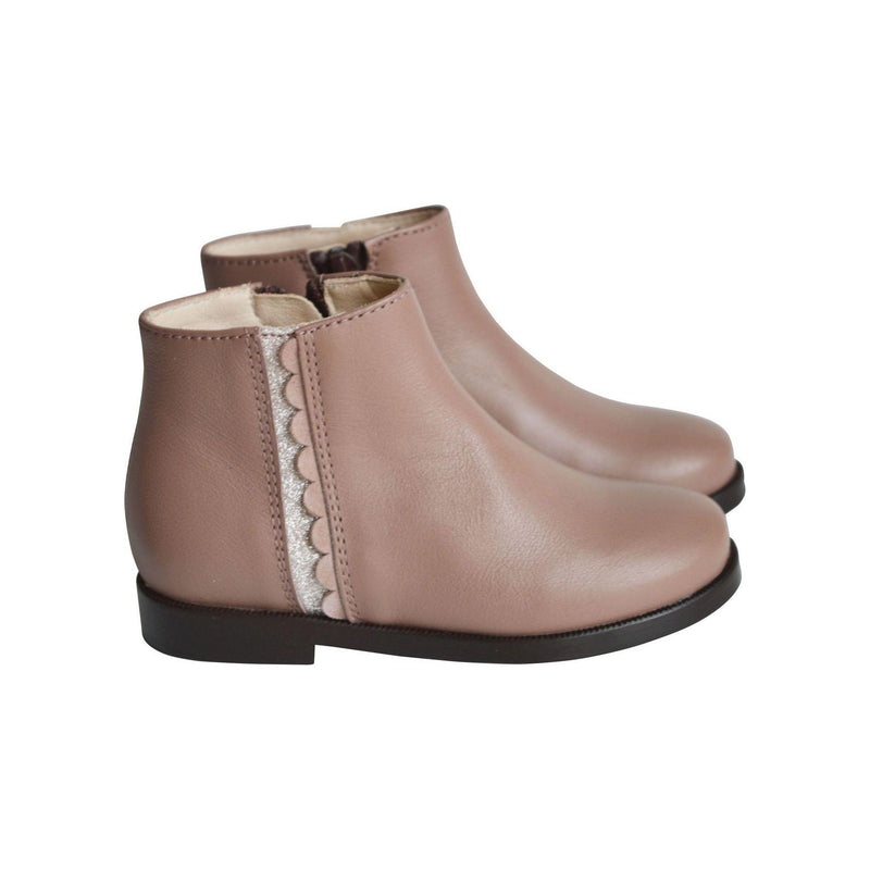Boots Bottines Resistantes Bande Pailletée Fille - Cuir Vieux Rose - Fille