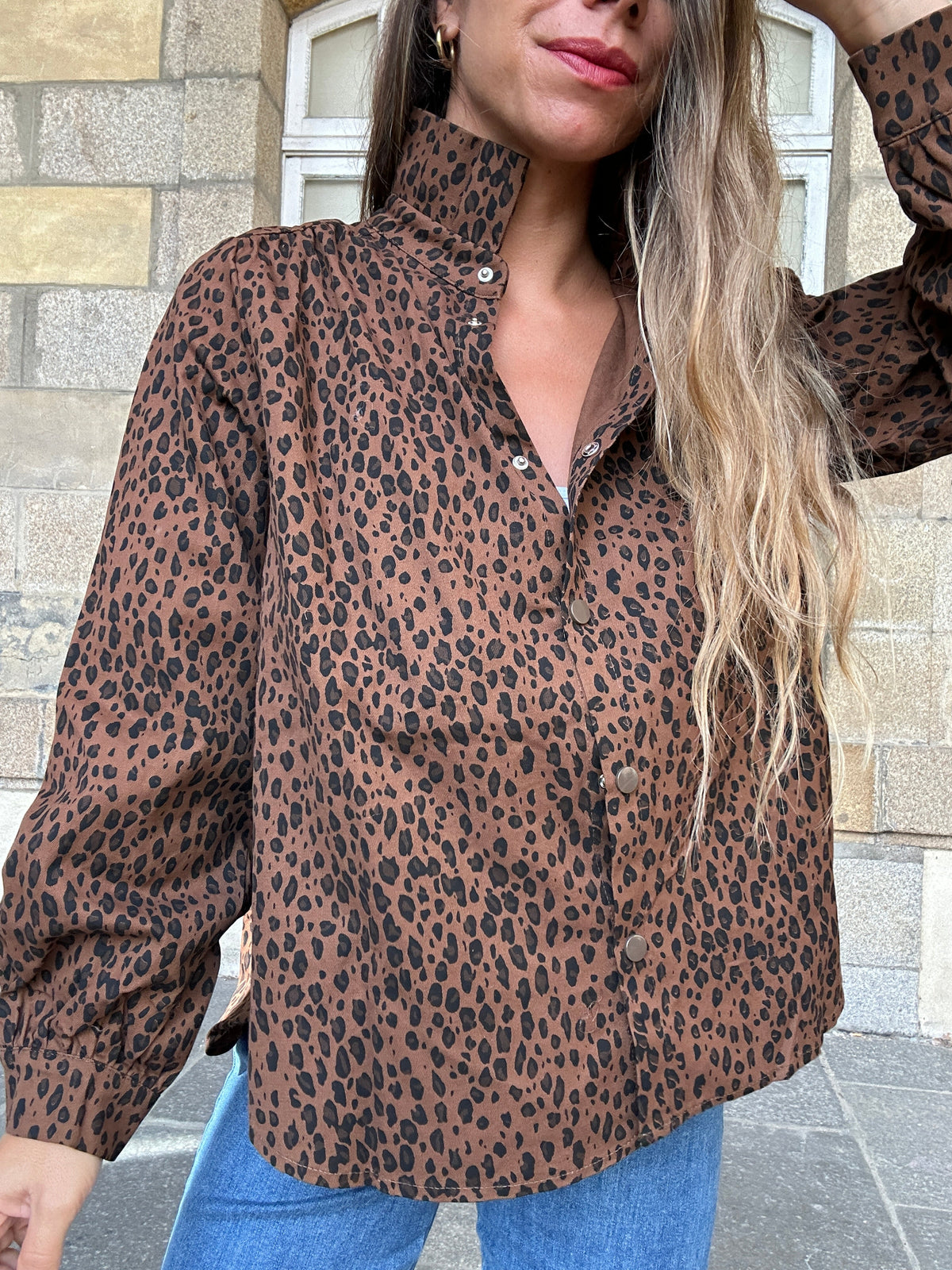Céleste brown leopard denim jacket