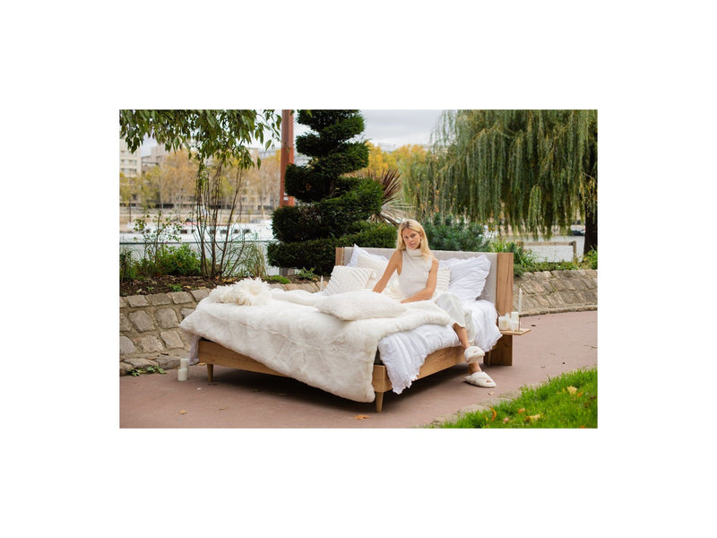 Lit Avec Lattes Massives Pieds En Bois Naturel - Selena - Beige