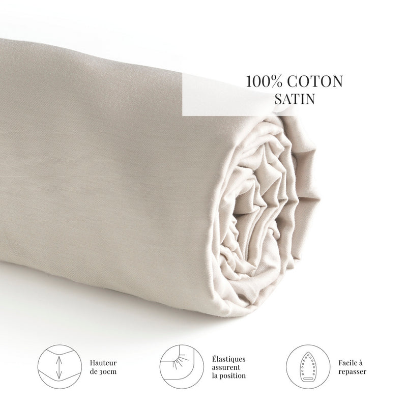 Uni - Drap-Housse - Satin De Coton - Taupe 05