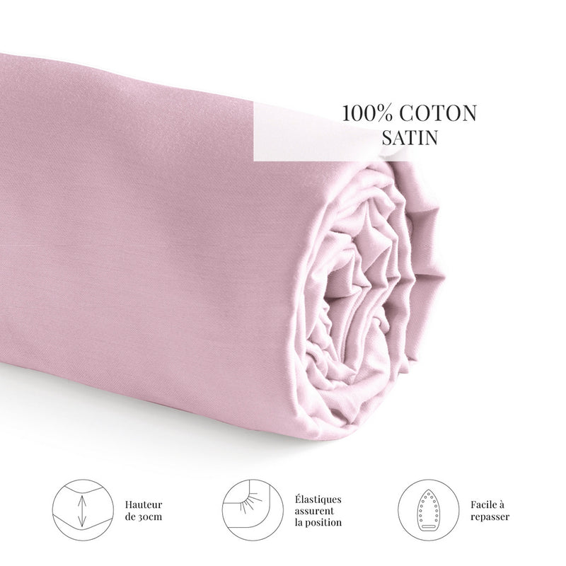 Uni - Drap-Housse - Satin De Coton - Rose 02