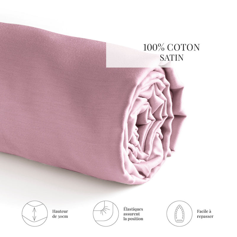 Uni - Drap-Housse - Satin De Coton - Rose 03