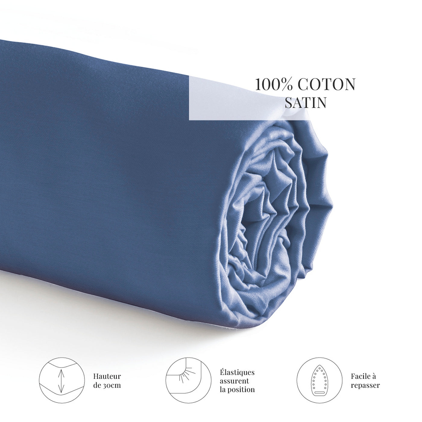 Uni - Drap-Housse - Satin De Coton - Bleu 06