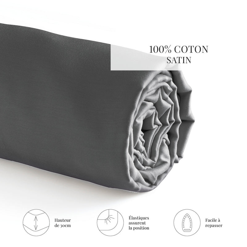 Indienne - Drap-Housse - Satin De Coton - Gris 03