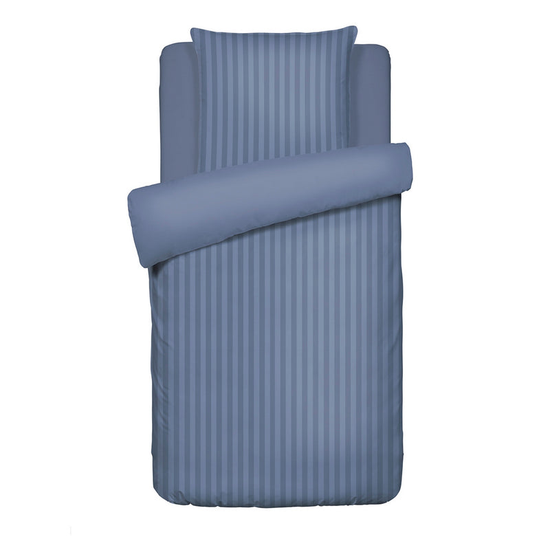 Dobby Stripe Woven - Parure Housse De Couette + Taie D'Oreiller - Satin De Coton - Rayure Tissé Dobby - Bleu