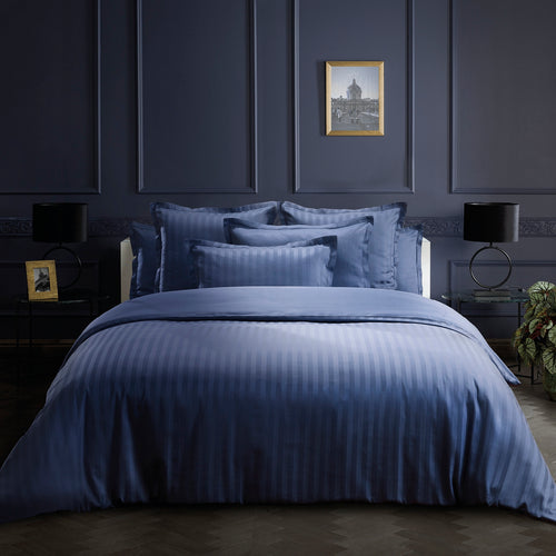 Dobby Stripe Woven - Parure Housse De Couette + 1 ou 2 Taie(s) D'Oreiller - Satin De Coton - Rayure Tissé Dobby - Bleu