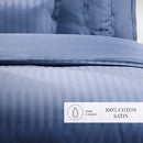 Dobby Stripe Woven - Parure Housse De Couette + Taie D'Oreiller - Satin De Coton - Rayure Tissé Dobby - Bleu
