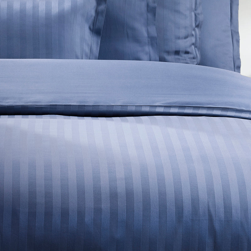 Dobby Stripe Woven - Parure Housse De Couette + Taie D'Oreiller - Satin De Coton - Rayure Tissé Dobby - Bleu